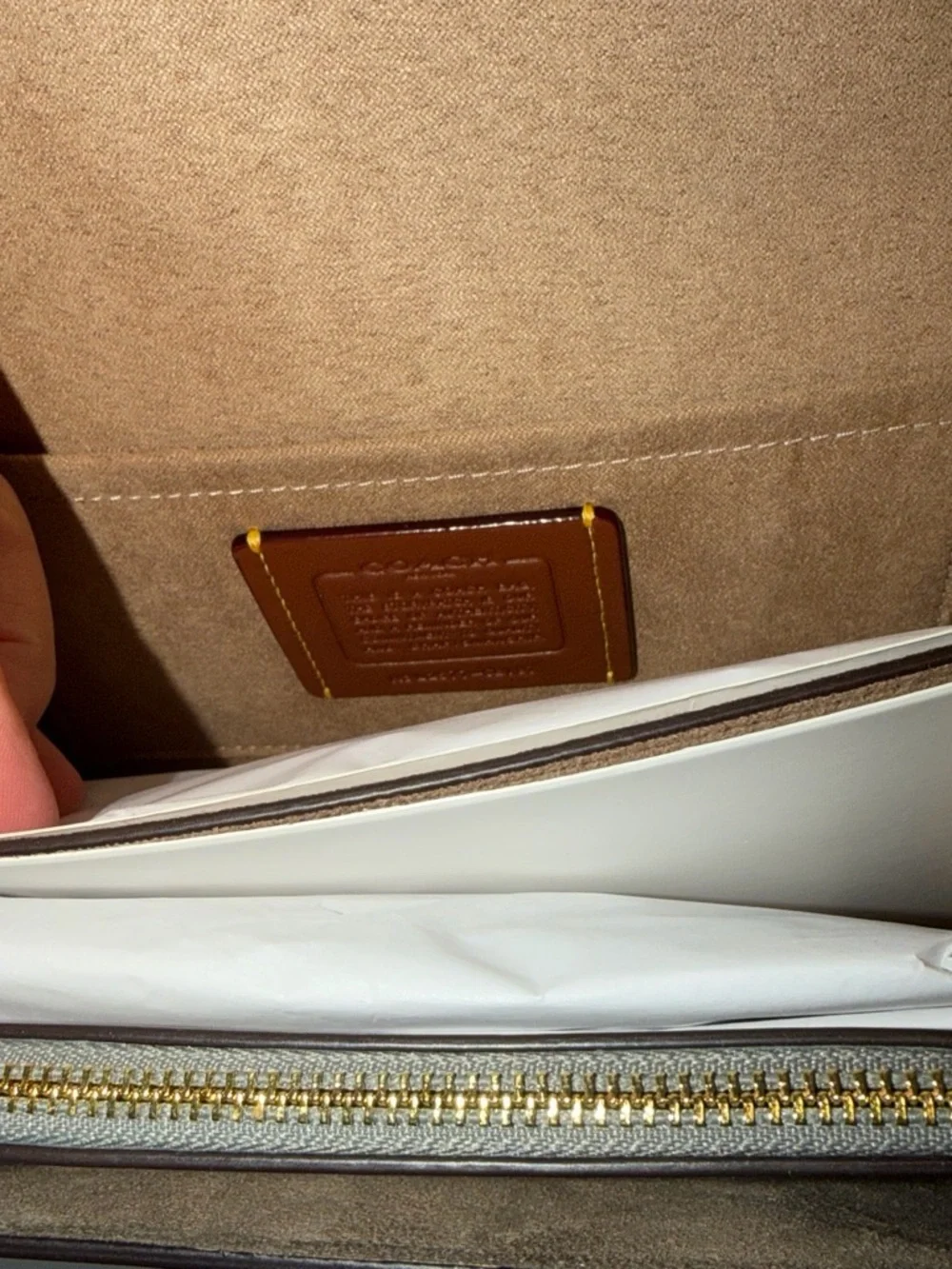 Coach Gray Pebbled Leather Crossbody with Gold Chain